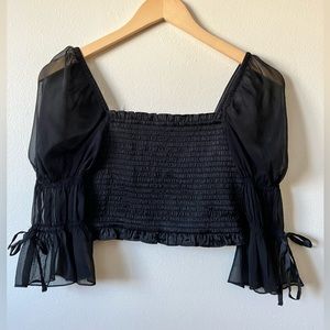 Urban Outfitters Sheer Ruched Black Crop Top